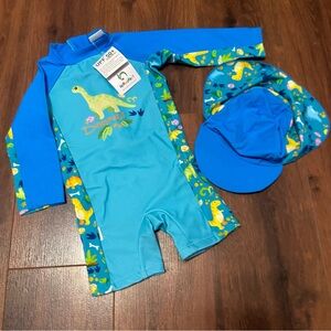 NEW UPF 50+ Blue Dinosaur Swimsuit Set